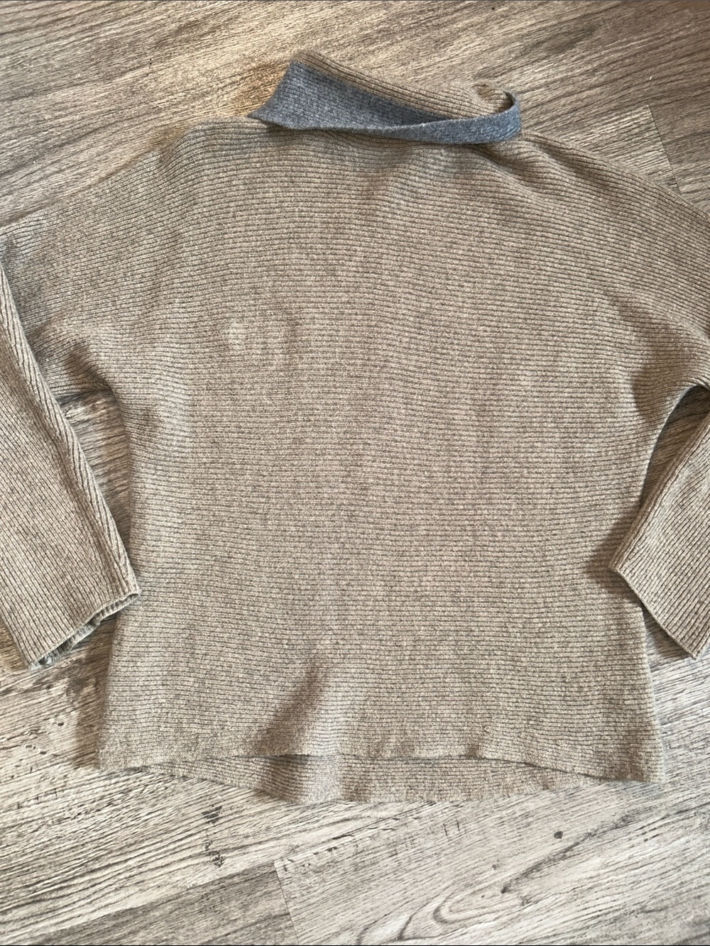 Vince Wool Cashmere Ribbed Mock Neck Sweater M Taupe Roll Collar Luxe Knit - Picture 2 of 9